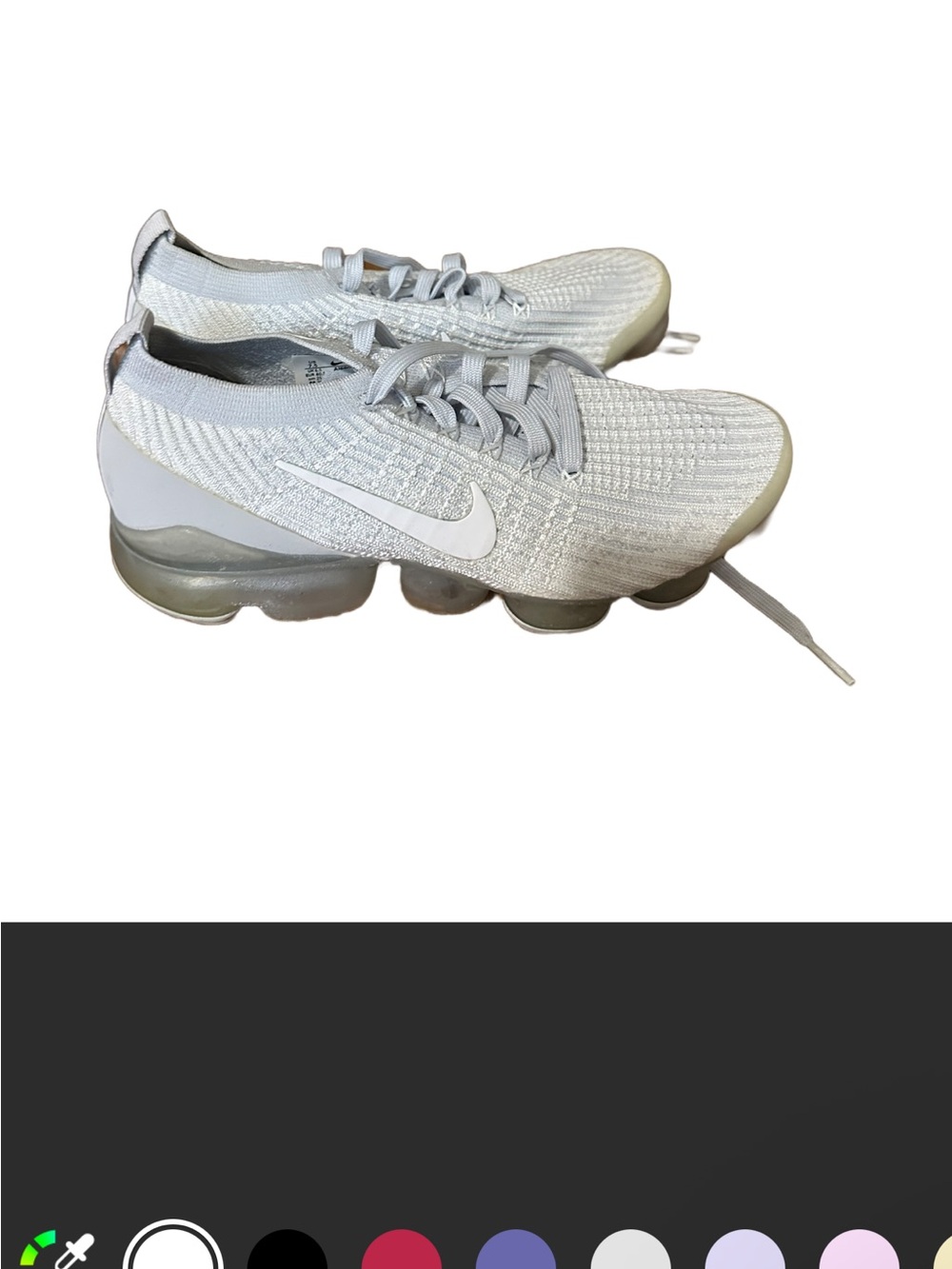 Nike White and Silver VaporMax Flyknit Running Shoes